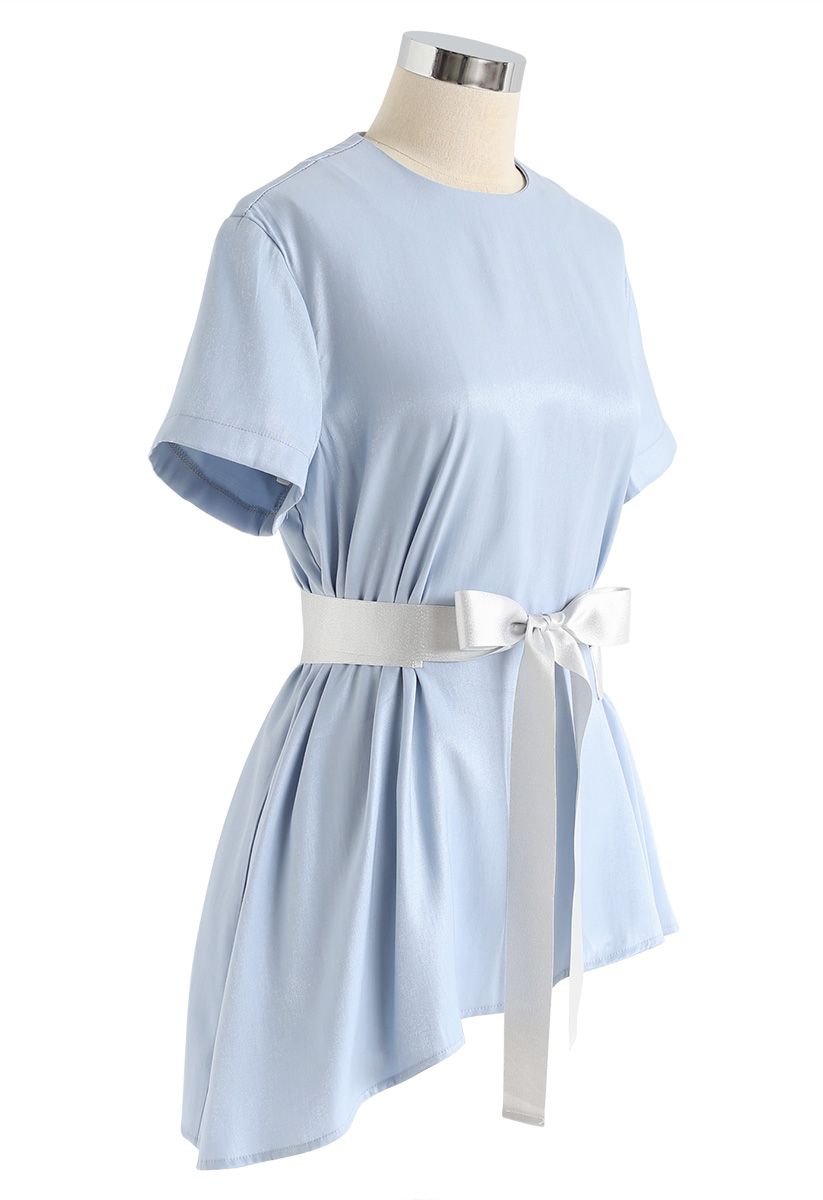 Free to Glee Ribbon Smock Top in Blue