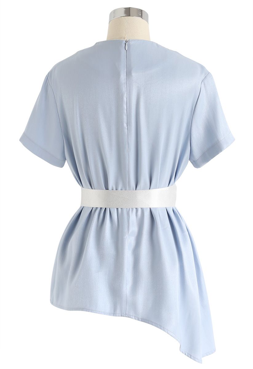 Free to Glee Ribbon Smock Top in Blue