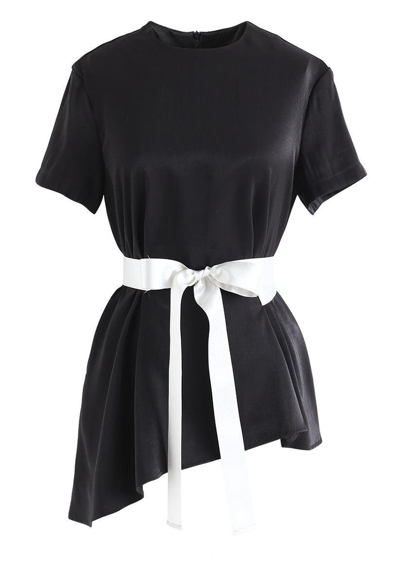 Free to Glee Ribbon Smock Top in Black 