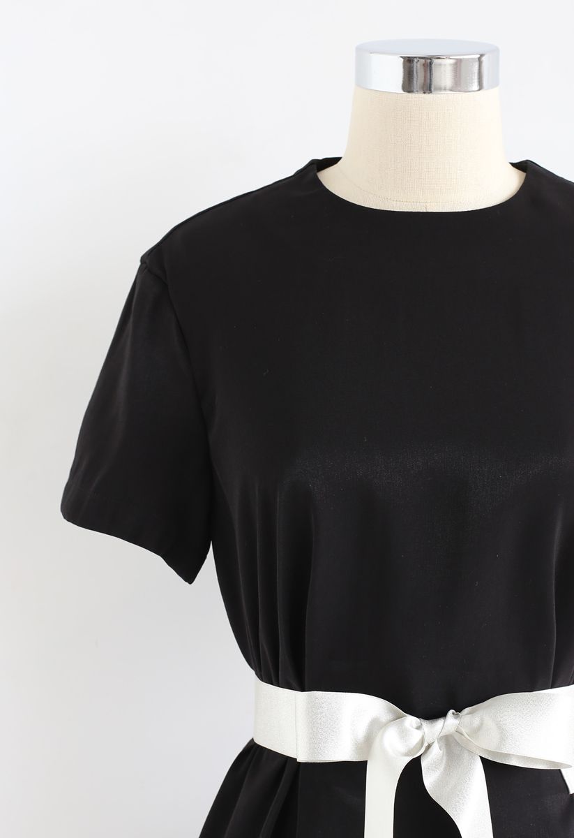 Free to Glee Ribbon Smock Top in Black 