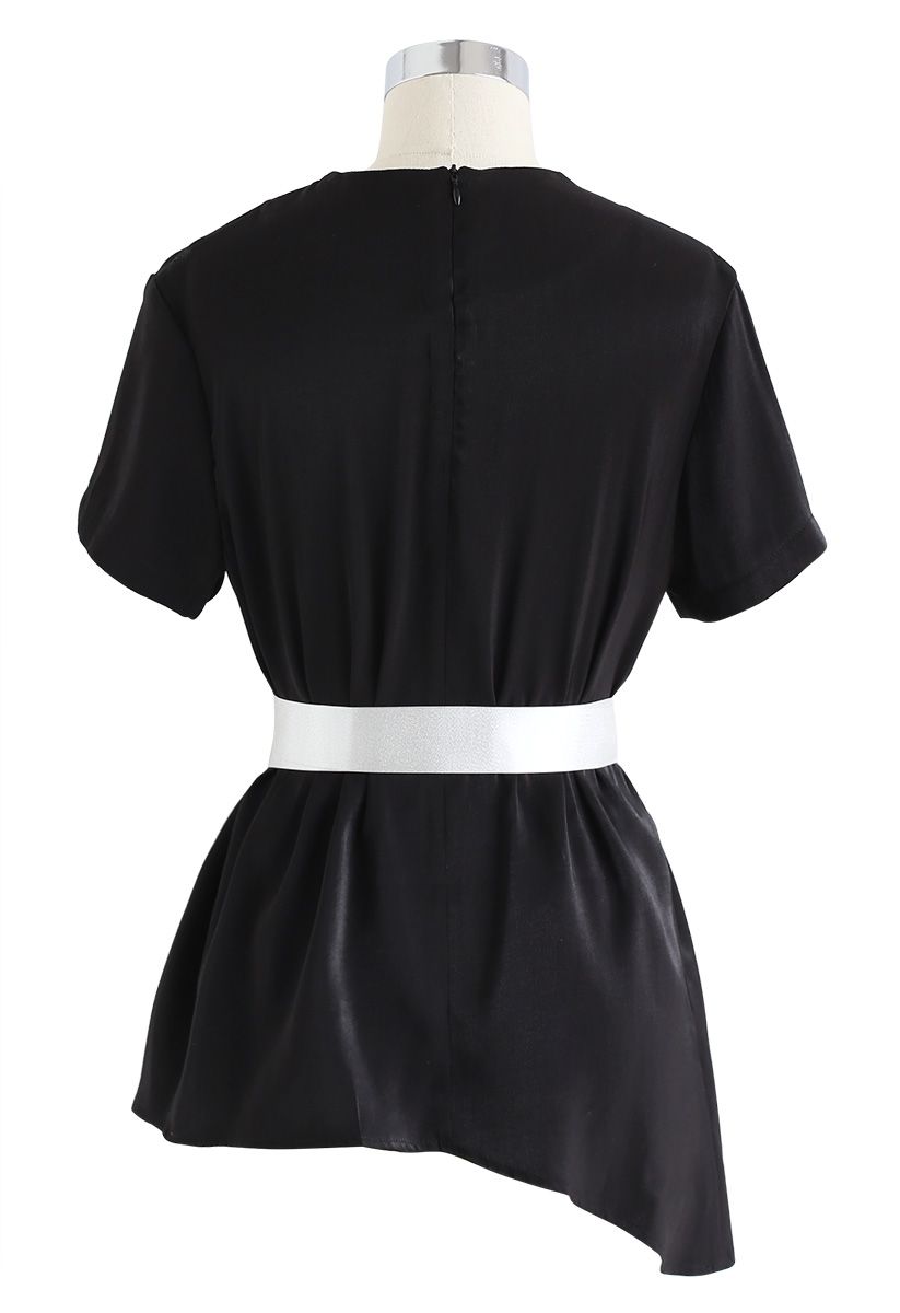 Free to Glee Ribbon Smock Top in Black 