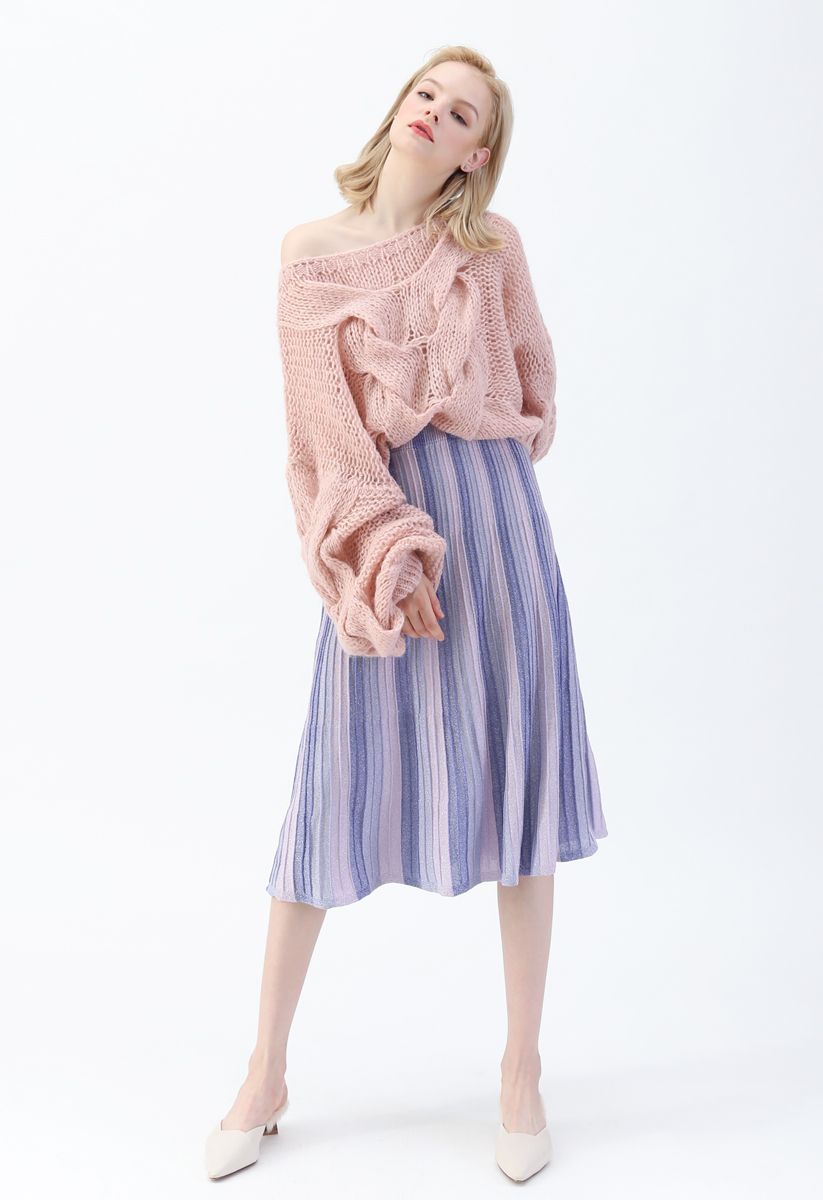Hand-Knit Puff Sleeves Sweater in Pink - Retro, Indie and Unique Fashion