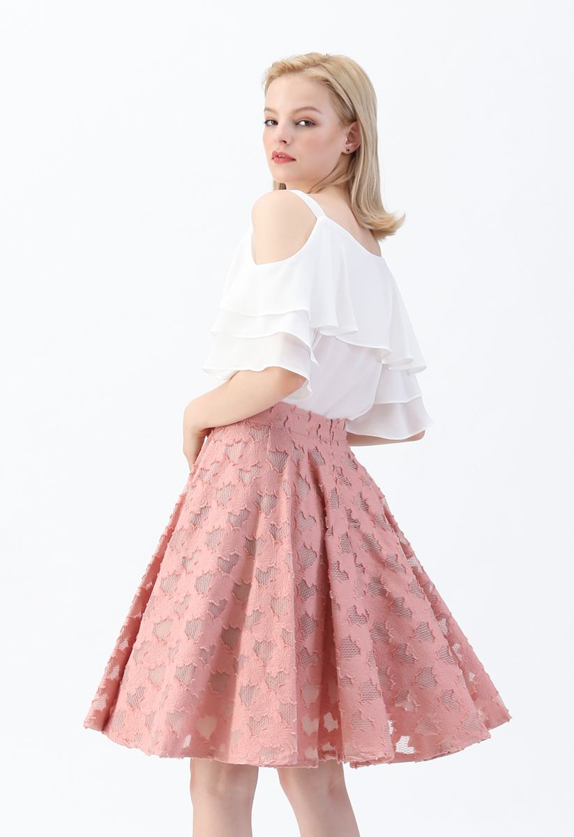 Petal Textured Sheer Midi Skirt in Coral - Retro, Indie and Unique Fashion