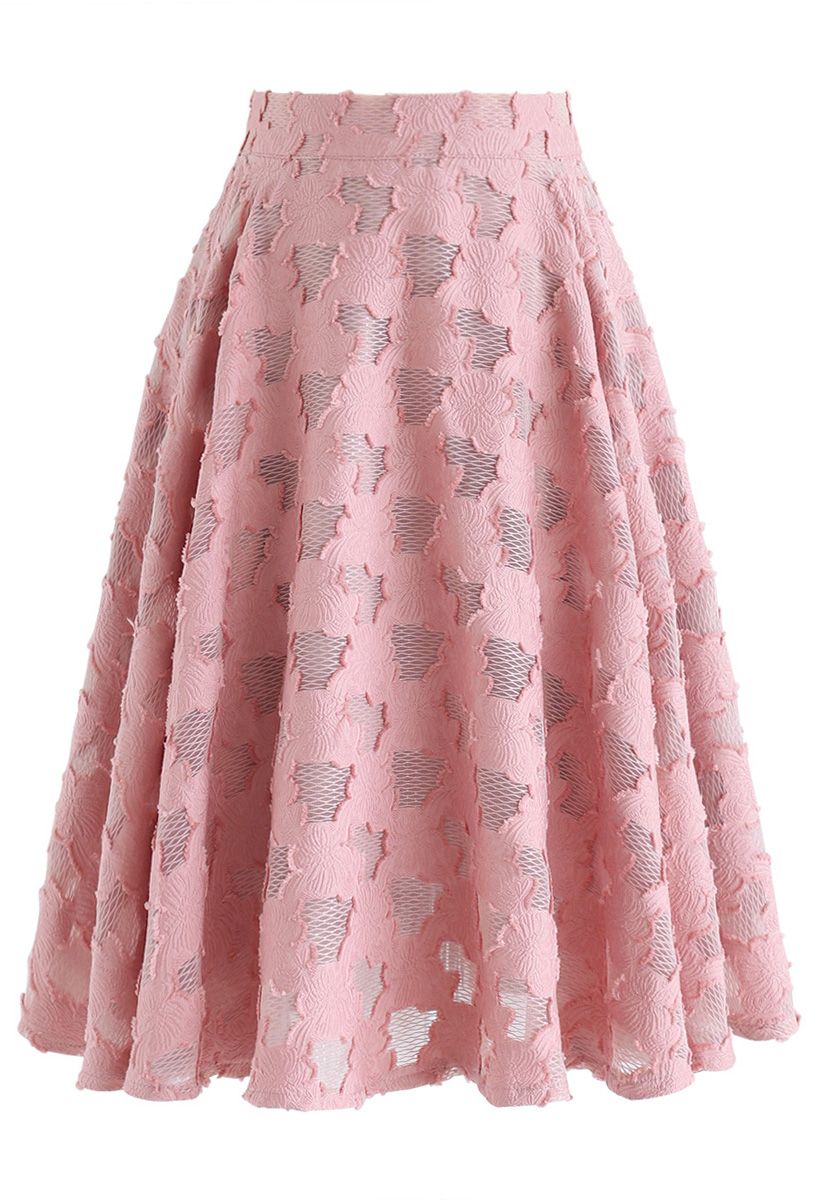 Petal Textured Sheer Midi Skirt in Coral