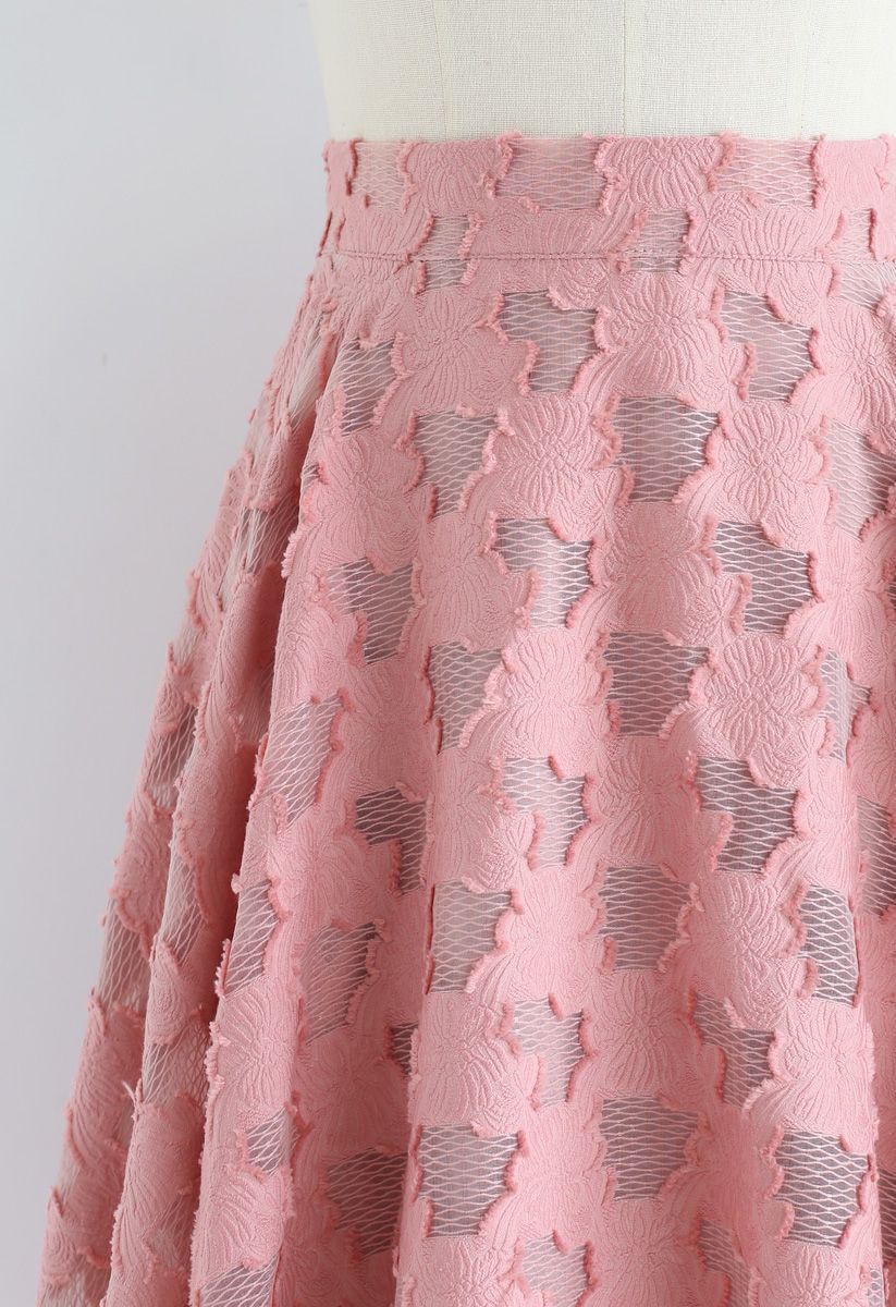 Petal Textured Sheer Midi Skirt in Coral