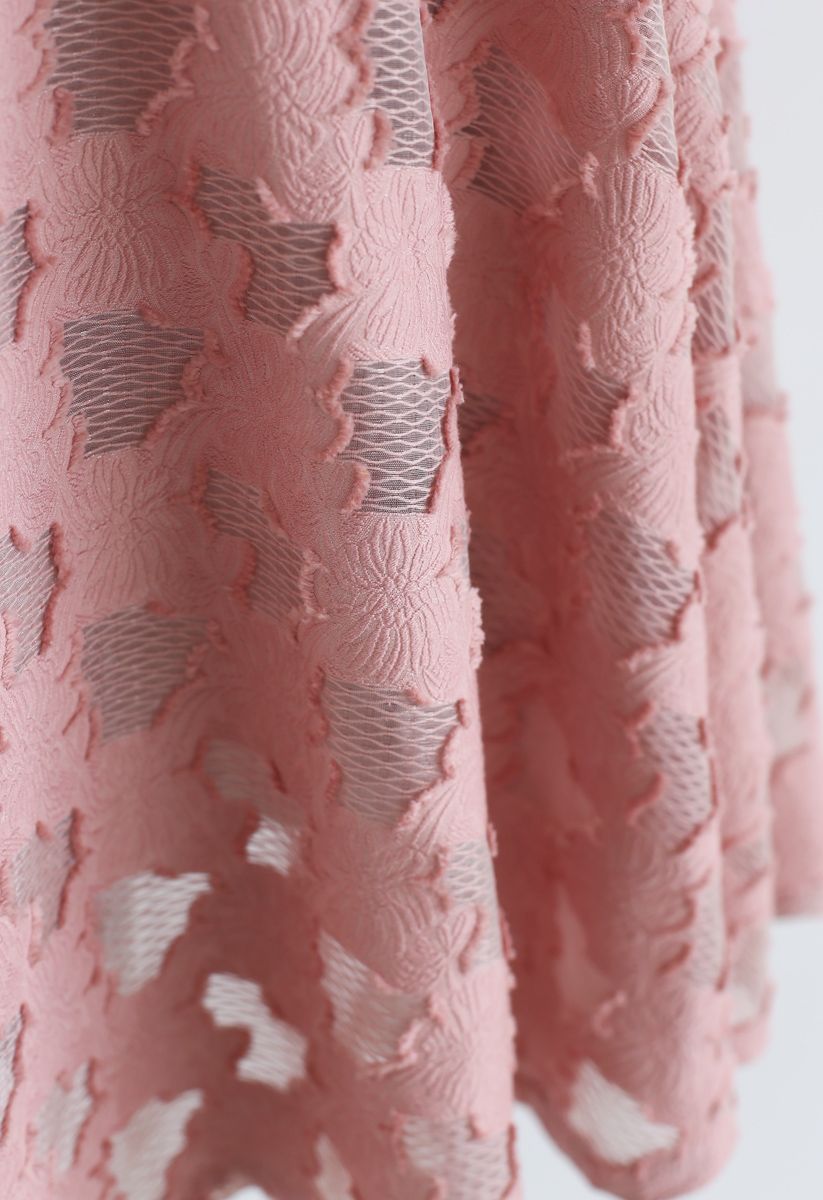 Petal Textured Sheer Midi Skirt in Coral