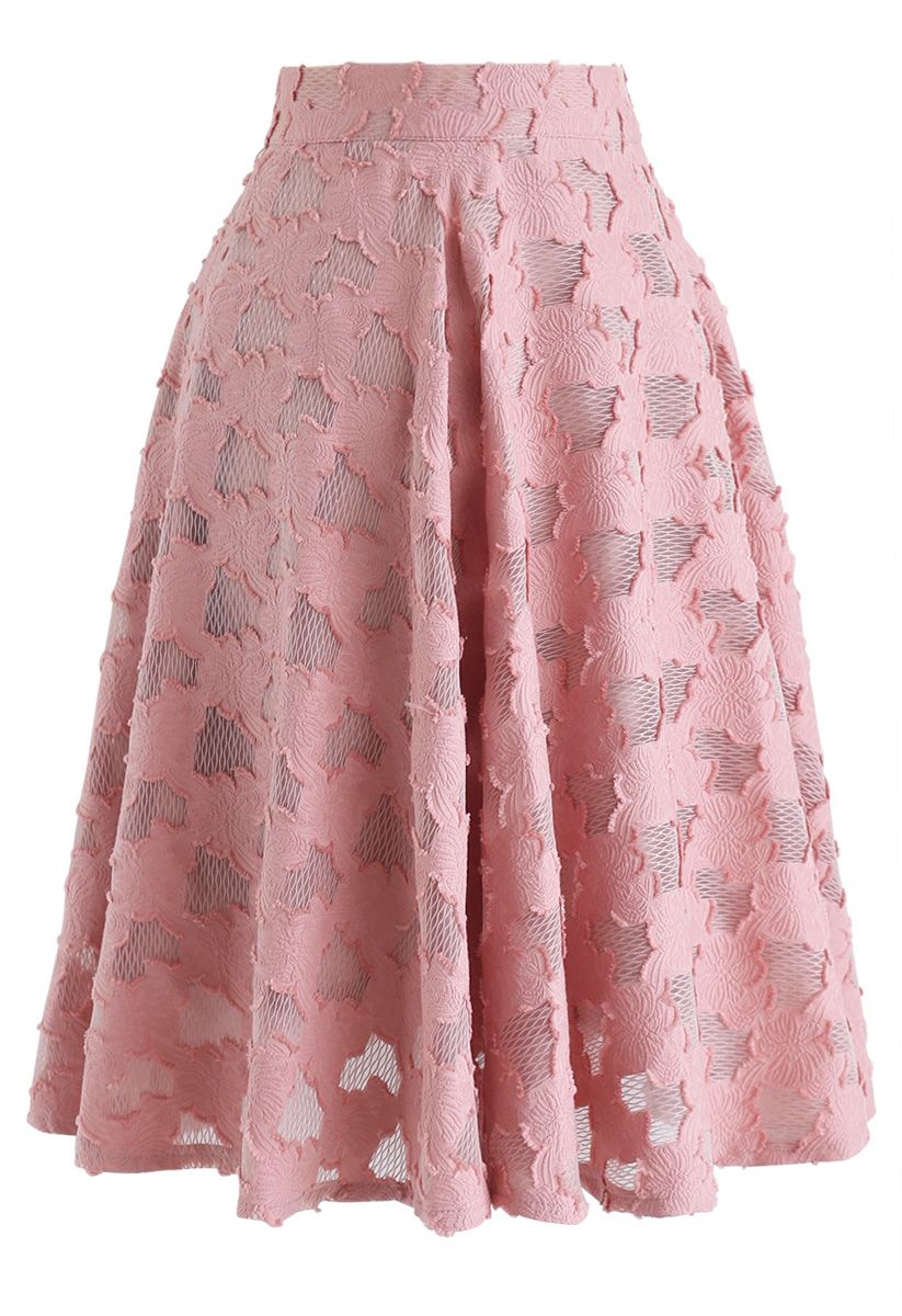 Petal Textured Sheer Midi Skirt in Coral