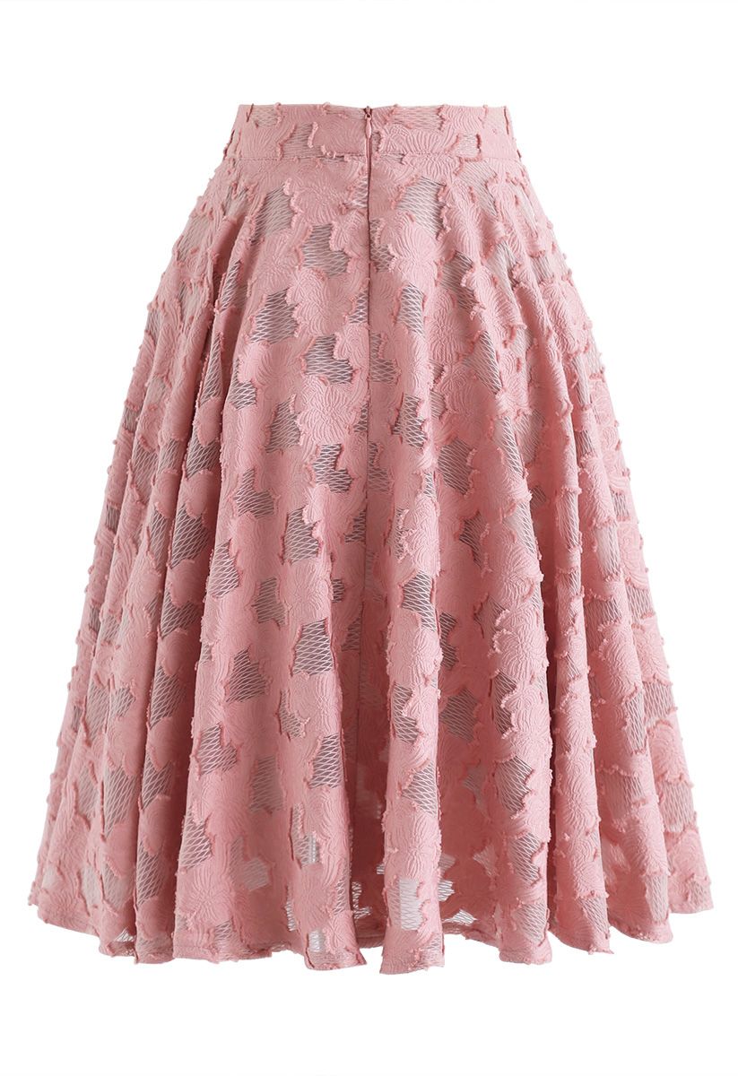 Petal Textured Sheer Midi Skirt in Coral