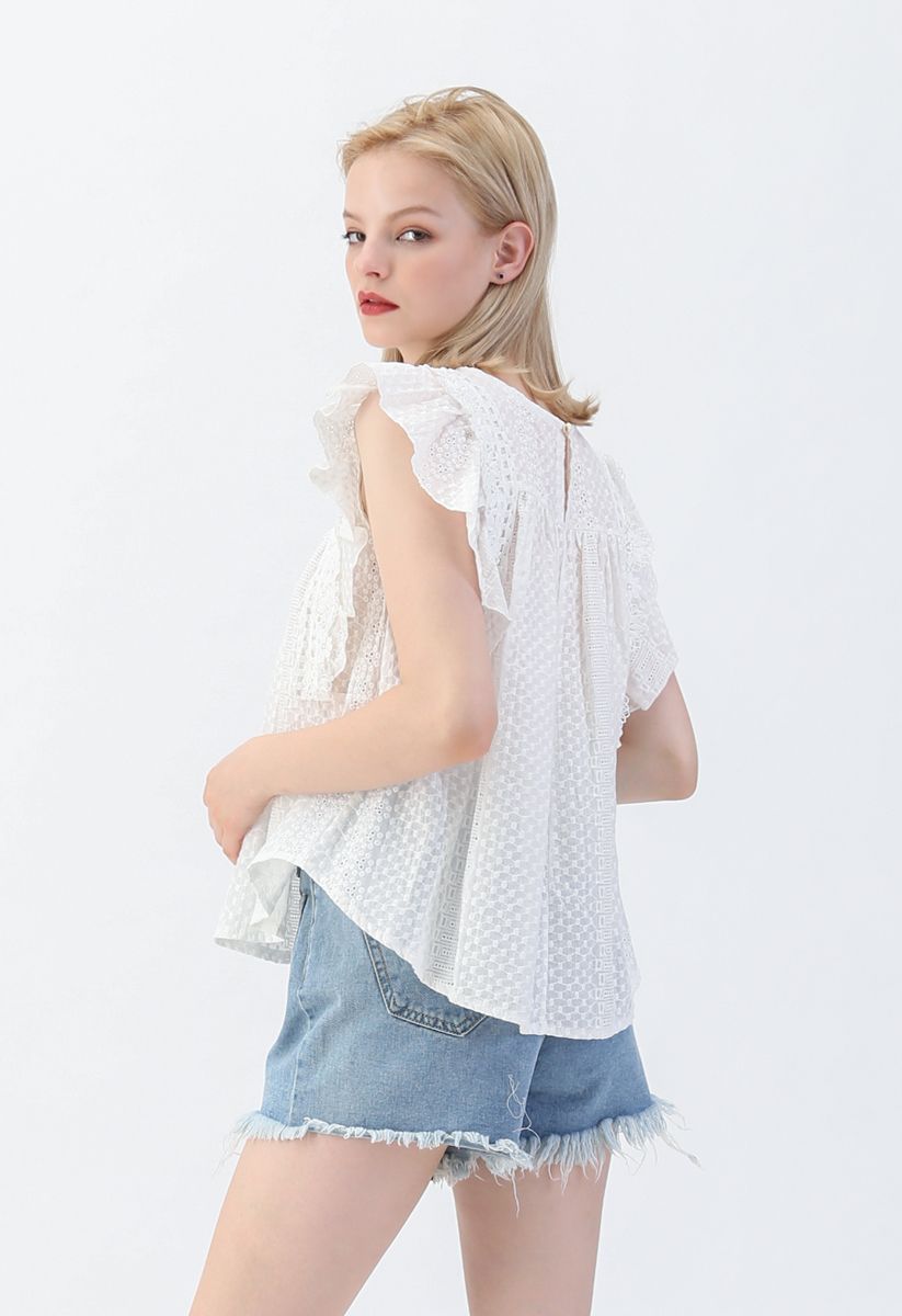 Crochet and Embroidered Sleeveless Top in White 