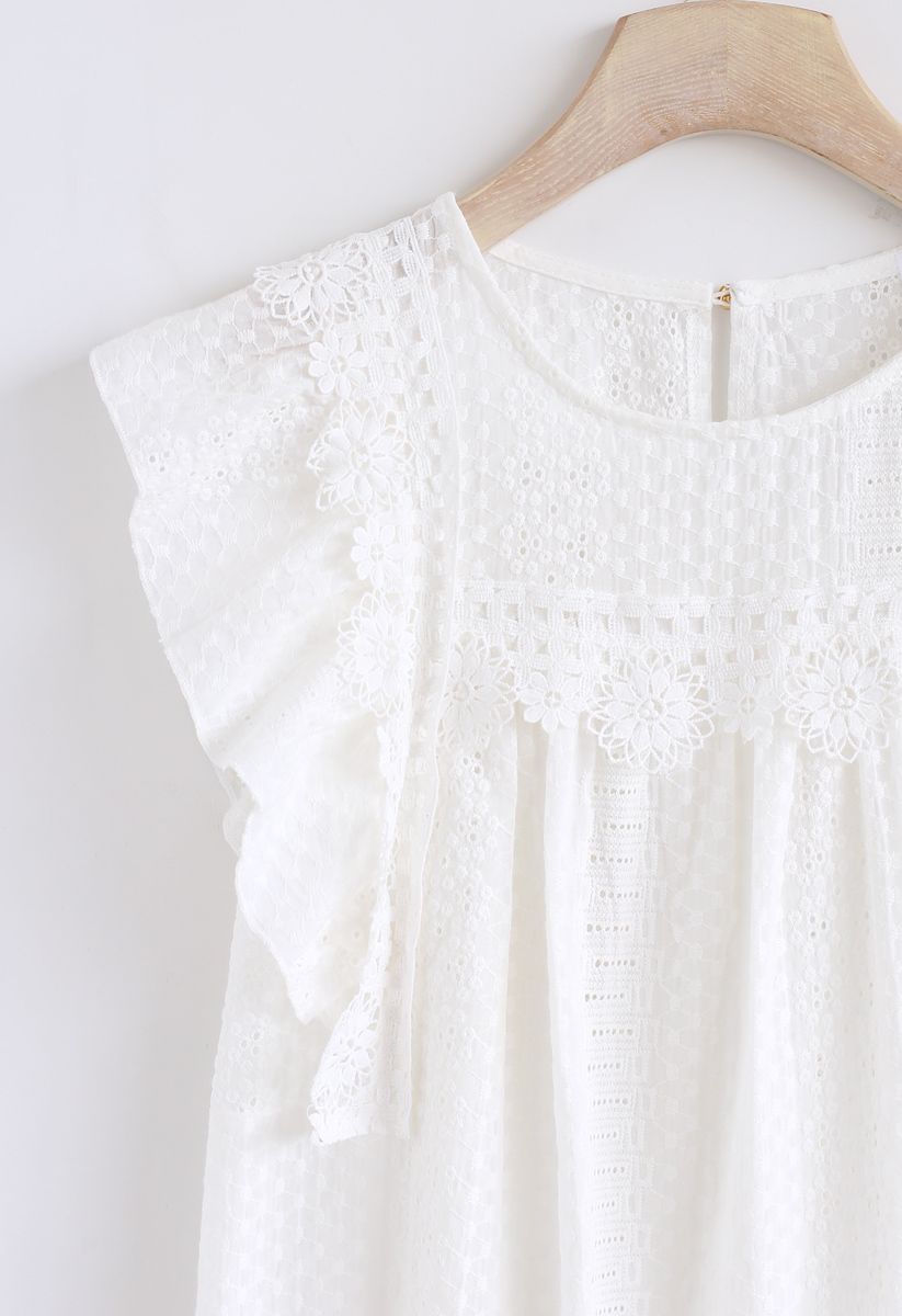 Crochet and Embroidered Sleeveless Top in White 