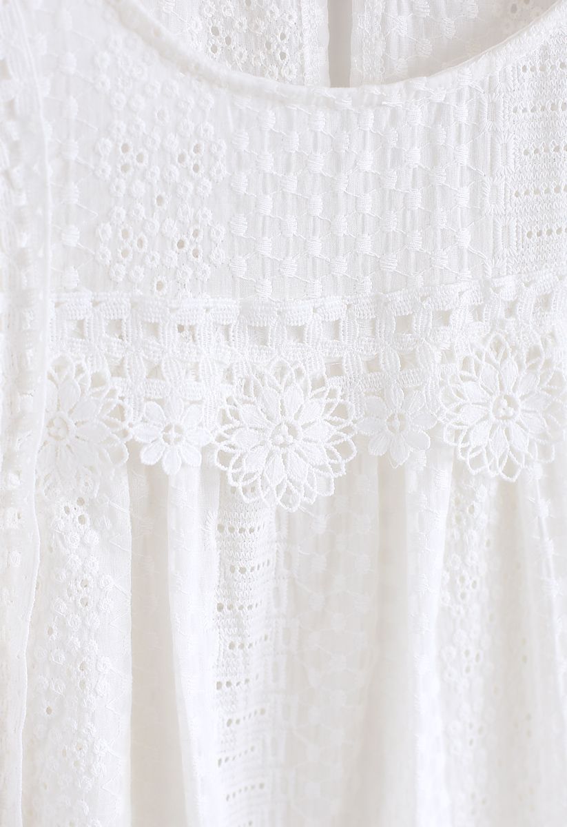 Crochet and Embroidered Sleeveless Top in White 