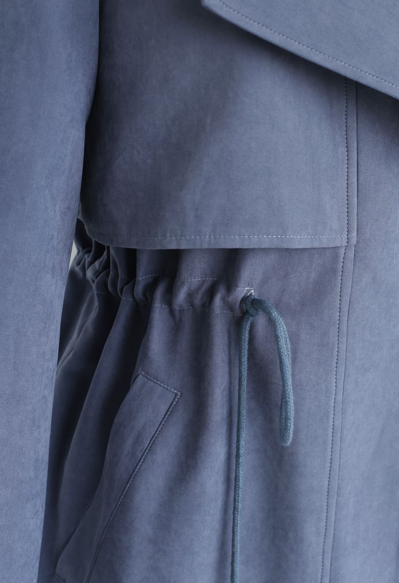 Drawstring Waist Longline Trench Coat in Dusty Blue - Retro, Indie and ...