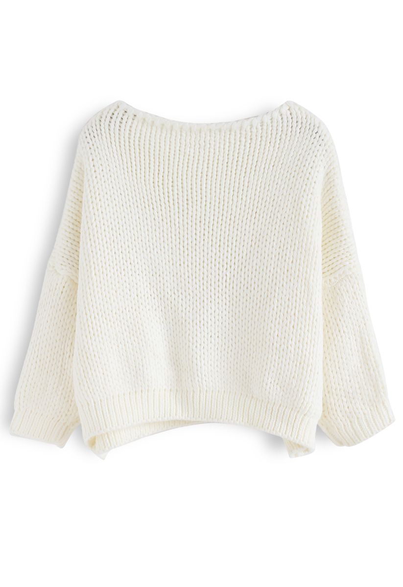 The Other Side of Chunky Hand Knit Sweater in White - Retro, Indie and ...
