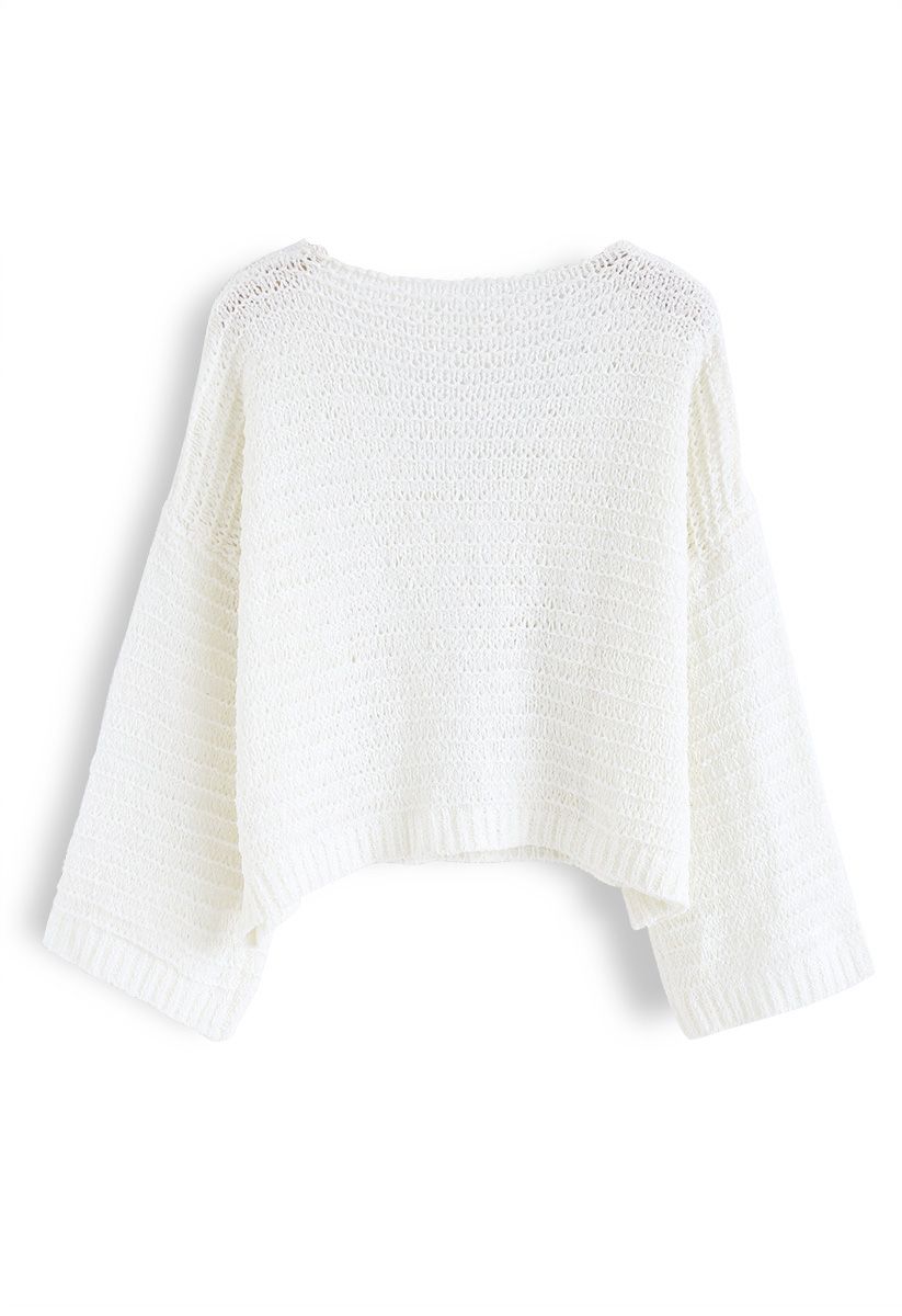 V-Neck Oversize Slouchy Sweater in White - Retro, Indie and Unique Fashion