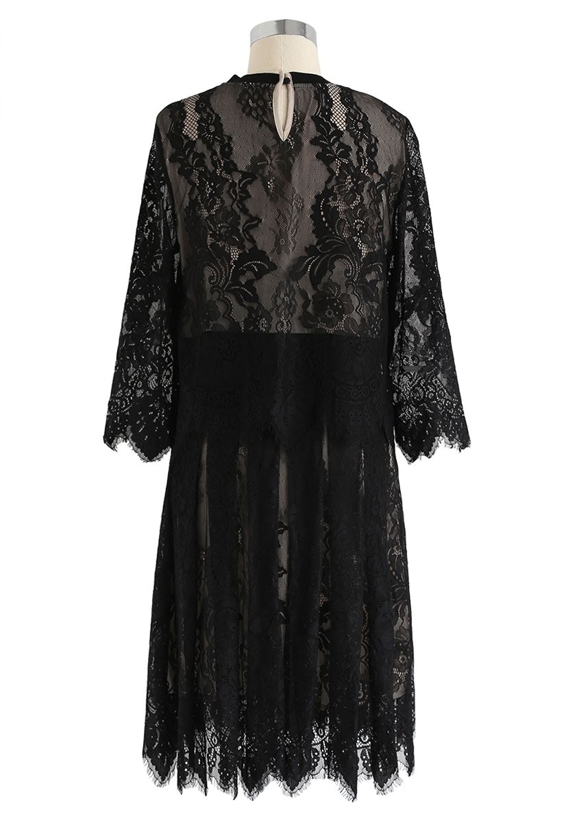 Fake Two-Piece Lace Midi Dress in Black - Retro, Indie and Unique Fashion