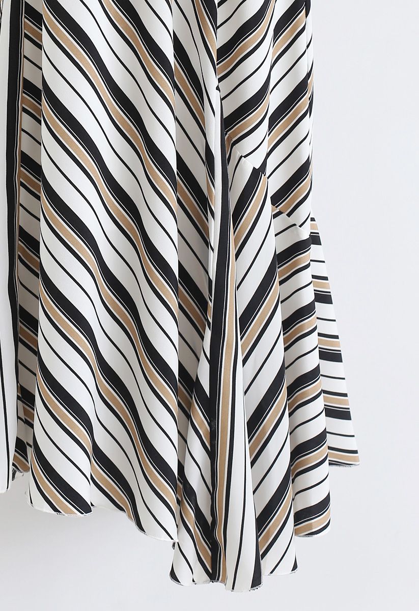 Stripe Asymmetric A-Line Maxi Skirt   