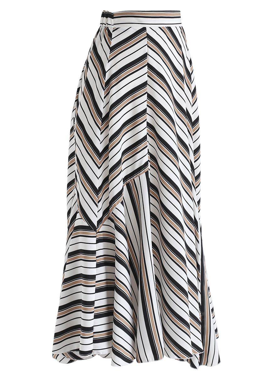 Stripe Asymmetric A-Line Maxi Skirt - Retro, Indie and Unique Fashion