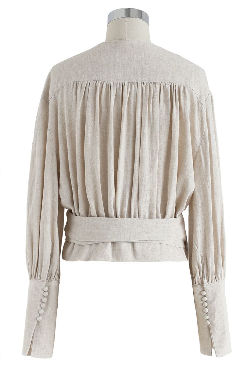 Eternal Classical Wrapped Top in Linen - Retro, Indie and Unique Fashion