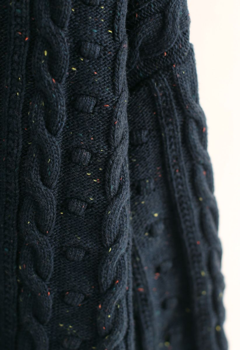 Colored Dots Cable Knit Turtleneck Sweater in Dark Green