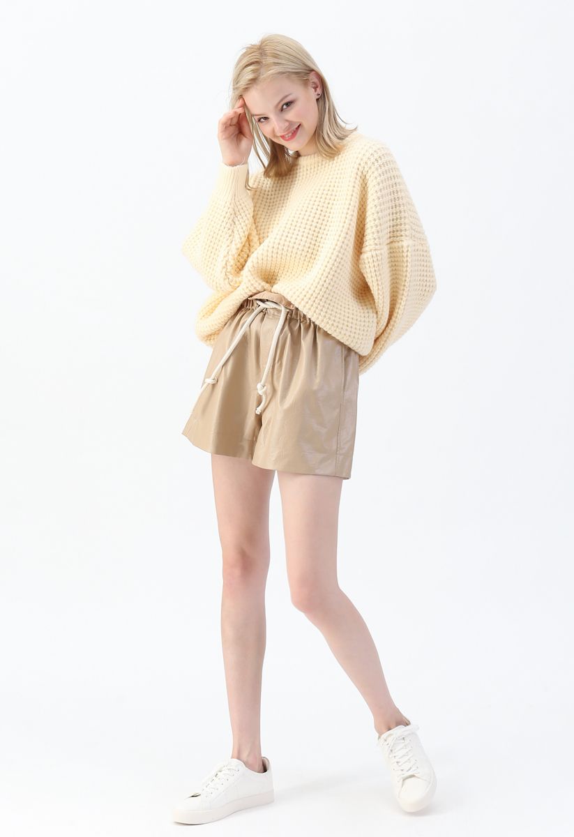 Puff Sleeves Oversize Waffle Knit Sweater in Cream - Retro, Indie and Unique  Fashion