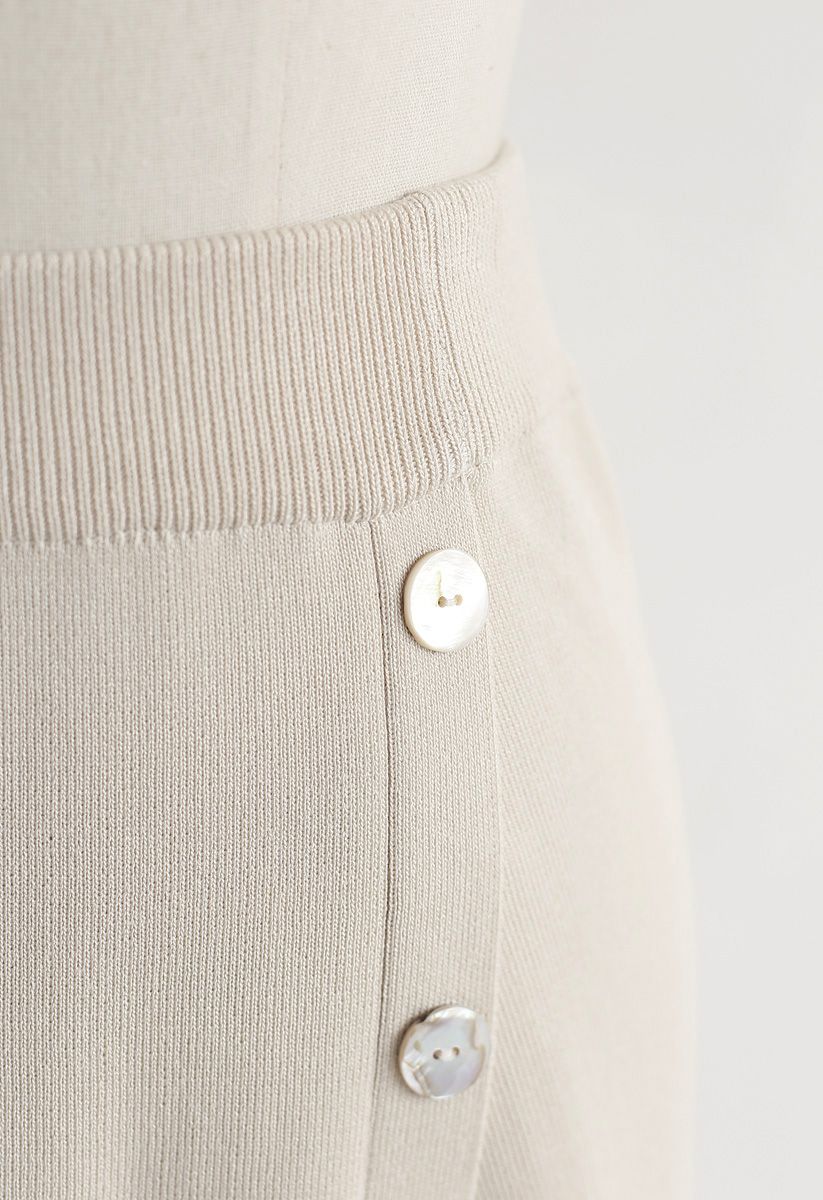 Shell Buttons Trim Asymmetric Knit Skirt in Cream - Retro, Indie and ...