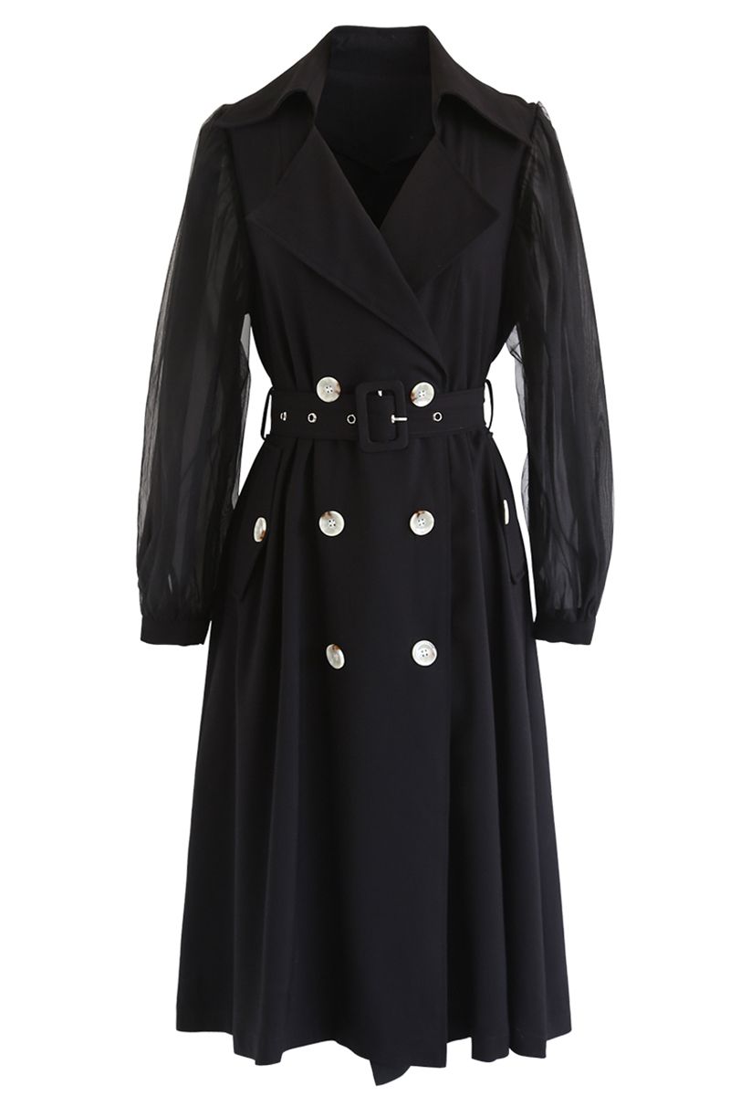 Belted Double-Breasted Coat Dress in Black - Retro, Indie and Unique ...