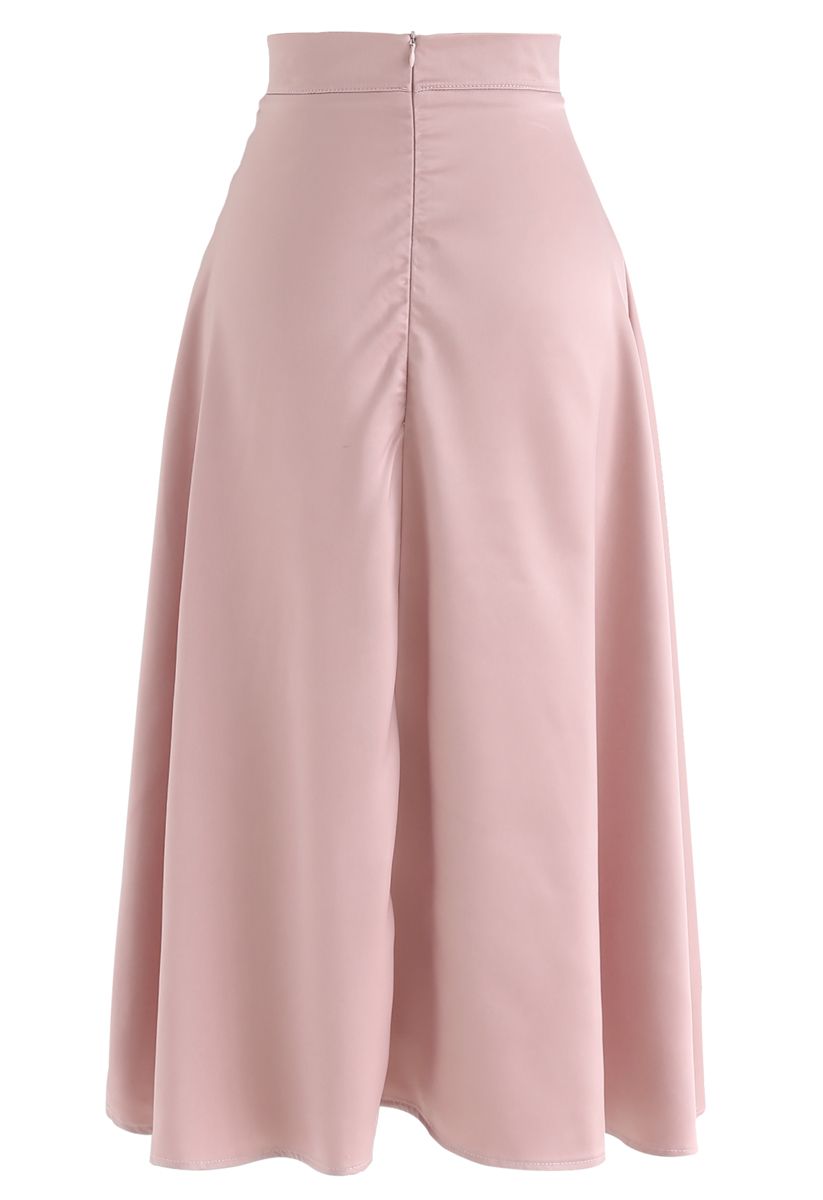 Satin A-Line Midi Skirt in Blush Pink - Retro, Indie and Unique Fashion