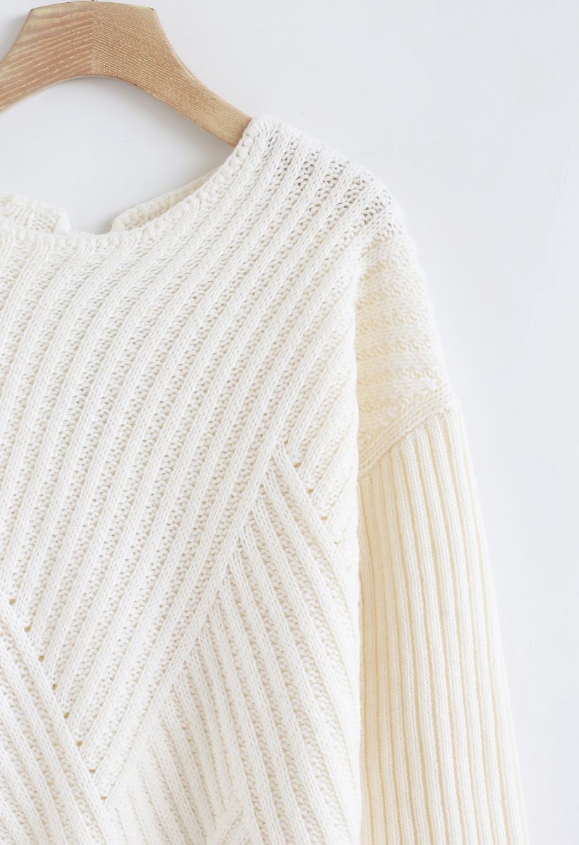 Bowknot Cutout Back Ribbed Knit Sweater in Ivory - Retro, Indie and ...