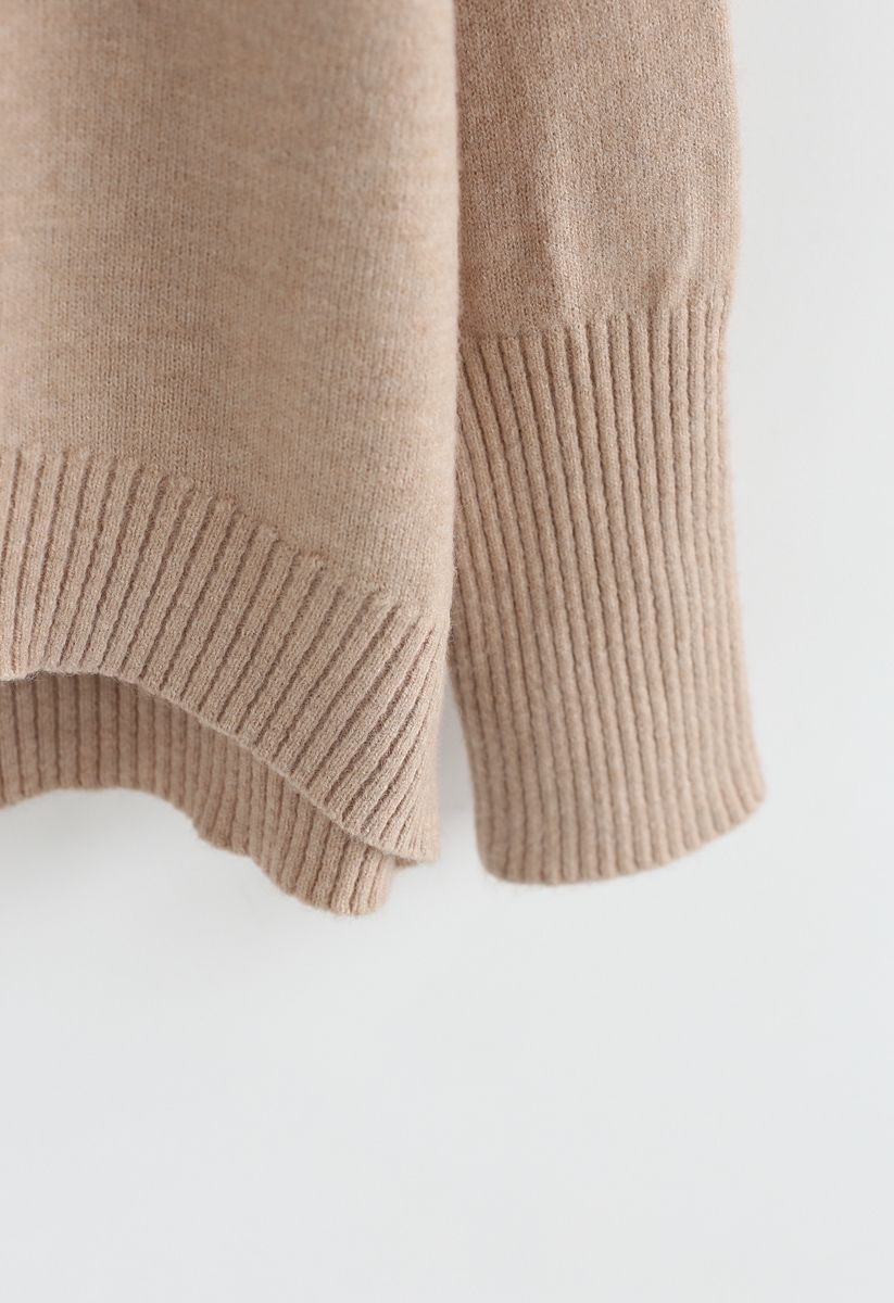 Soft Touch Basic Cowl Neck Knit Sweater in Tan - Retro, Indie and ...