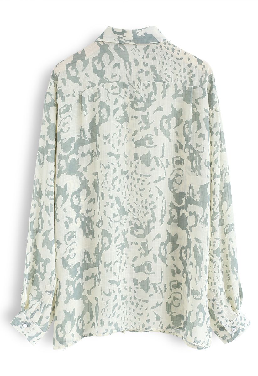 Animal Print Semi-Sheer Shirt in Green - Retro, Indie and Unique Fashion