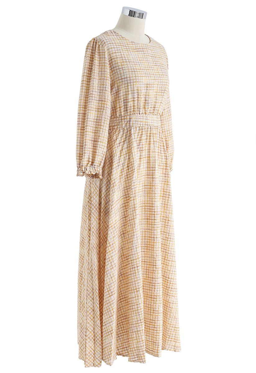 Gingham Pattern Belted Midi Dress in Mustard - Retro, Indie and Unique ...