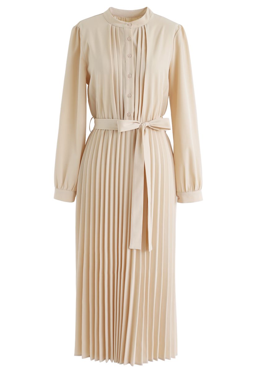 Self-Tied Bowknot Pleated Midi Dress in Cream - Retro, Indie and Unique ...