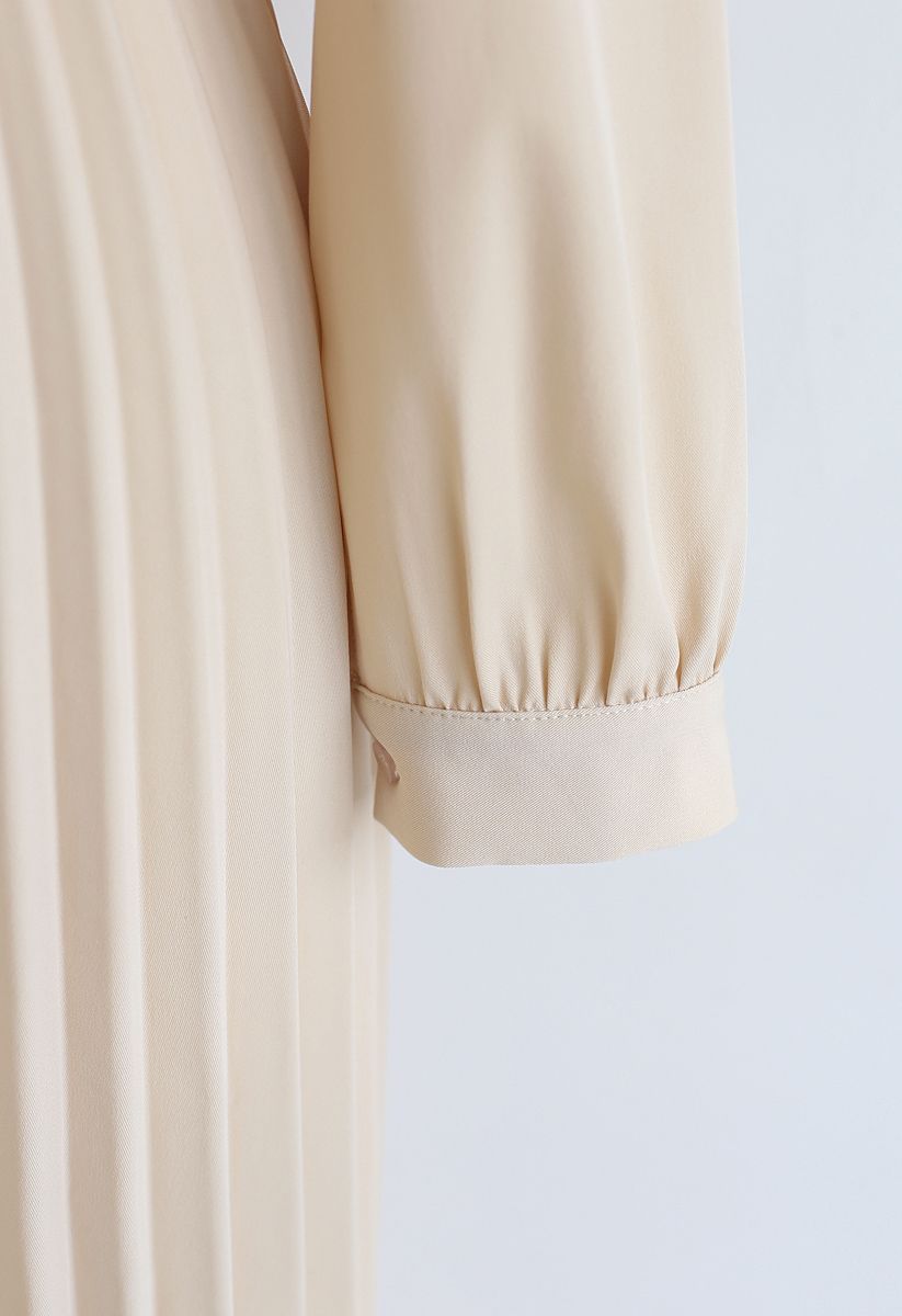 Self-Tied Bowknot Pleated Midi Dress in Cream - Retro, Indie and Unique ...