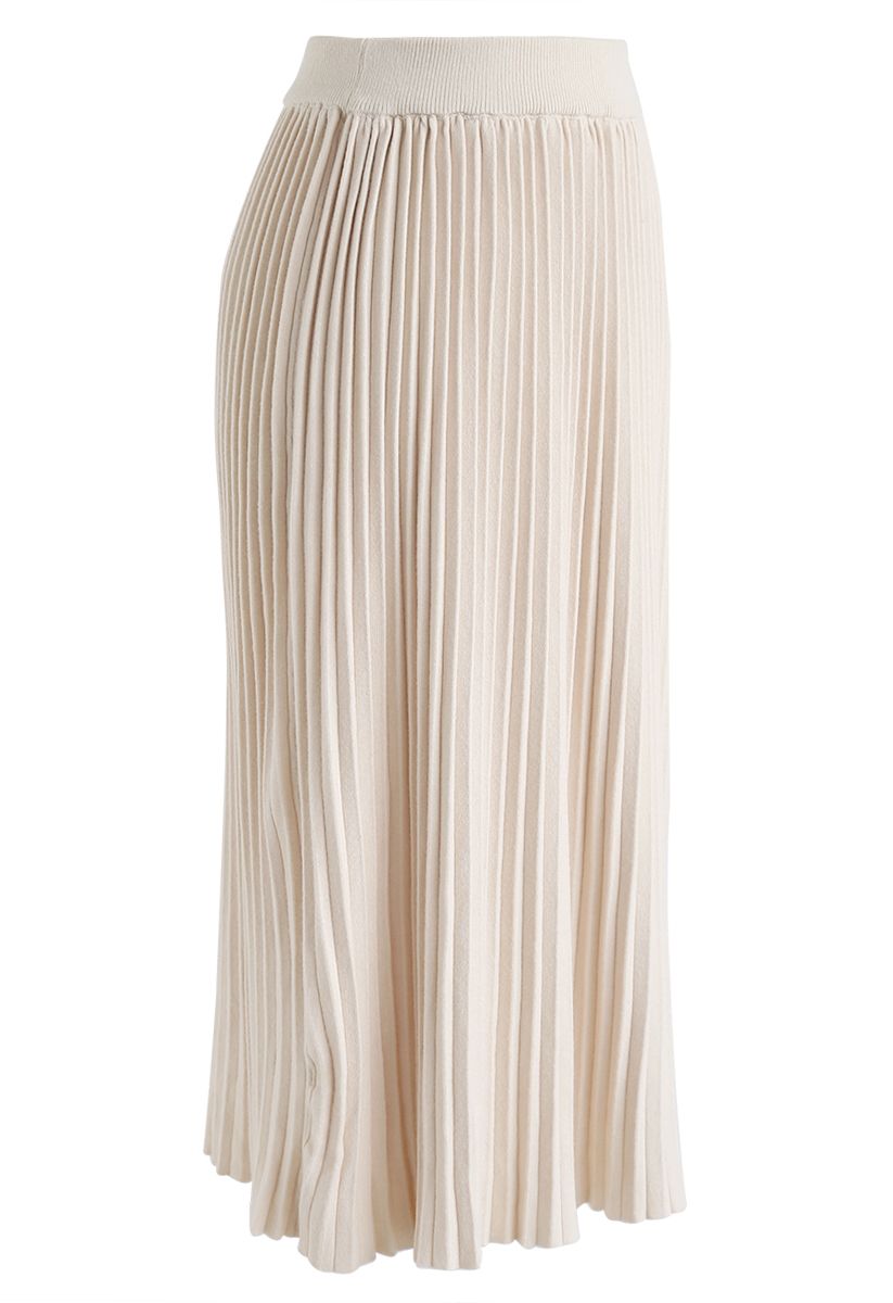Graceful Bearing Pleated Knit Midi Skirt in Cream - Retro, Indie and ...