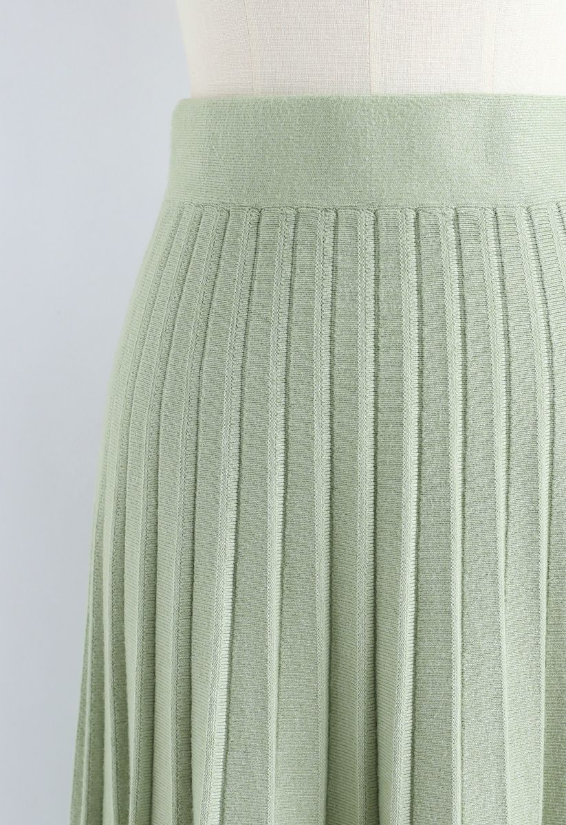 A-Line Pleated Knit Midi Skirt in Pea Green - Retro, Indie and Unique ...