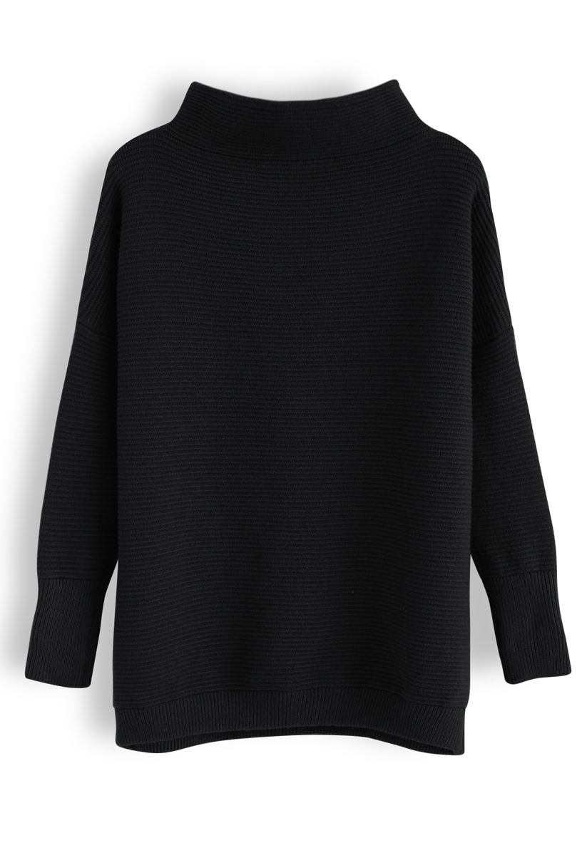 Cozy Ribbed Turtleneck Sweater in Black - Retro, Indie and Unique Fashion