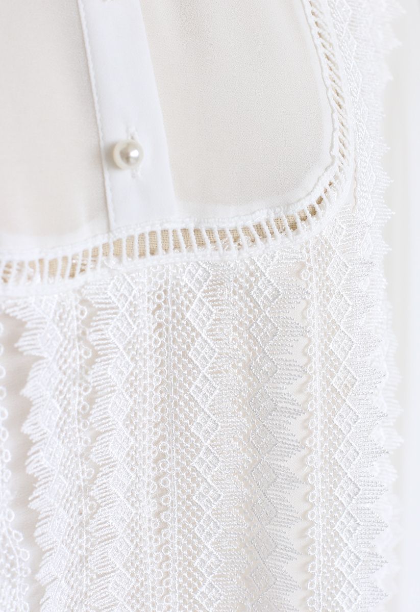 Mock Neck Front Crochet Top in White - Retro, Indie and Unique Fashion