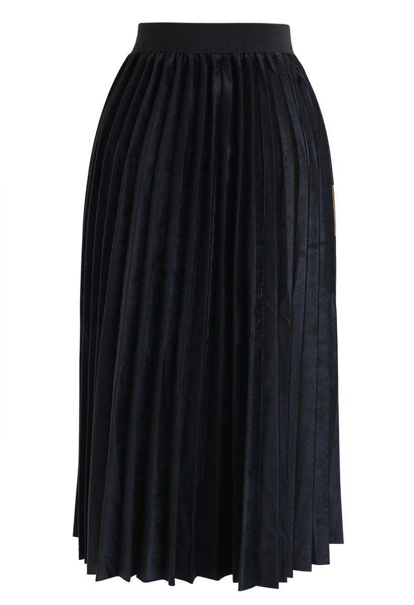 Bronze and Emerald Color Splicing Velvet Pleated Skirt - Retro, Indie ...