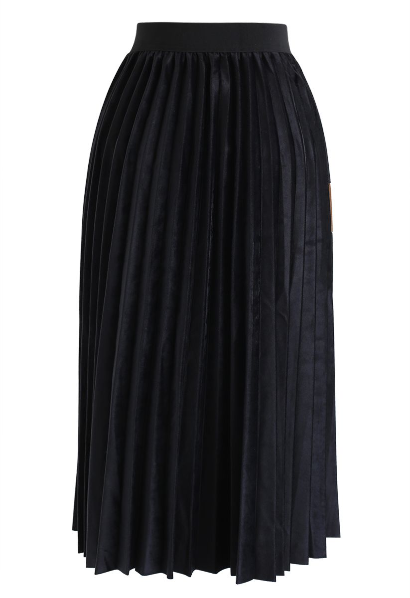 Bronze and Emerald Color Splicing Velvet Pleated Skirt