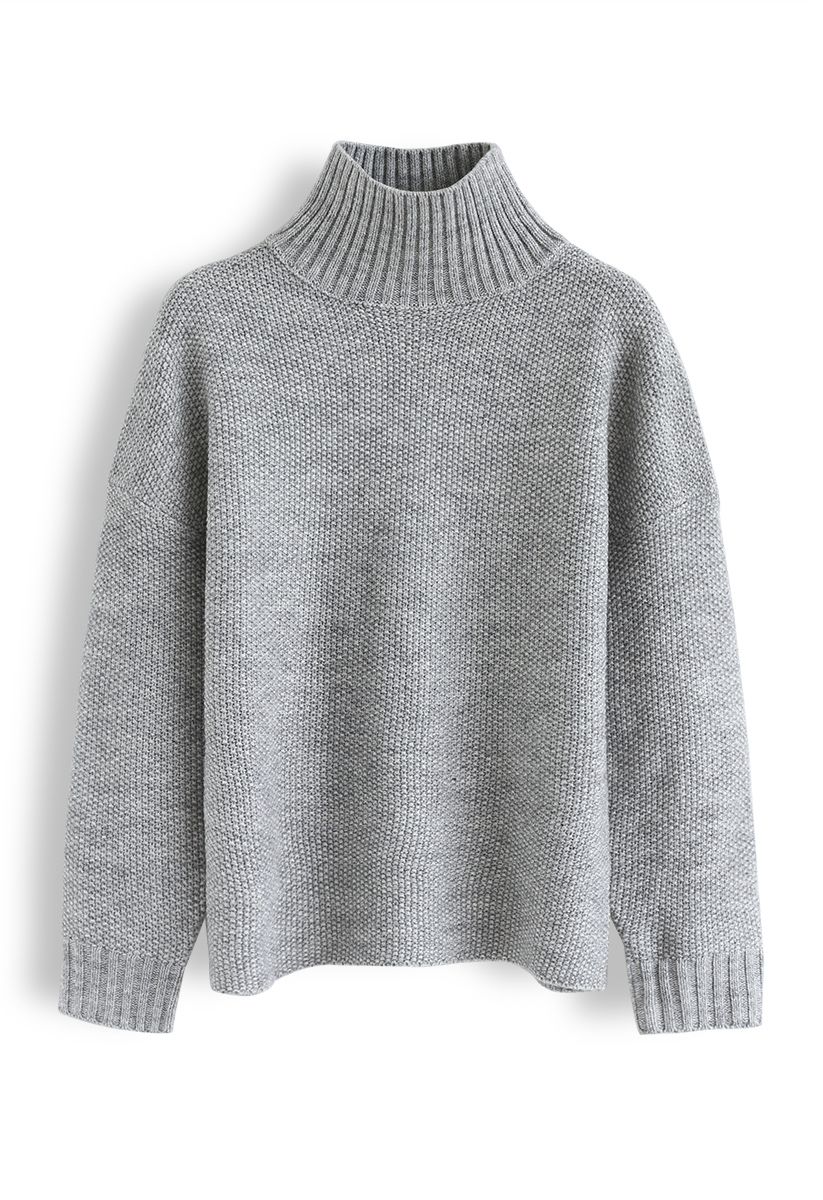Cozy Daydreams Turtleneck Knit Sweater in Grey - Retro, Indie and ...