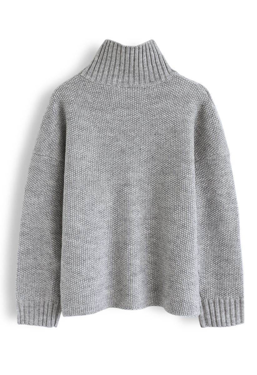 Cozy Daydreams Turtleneck Knit Sweater in Grey - Retro, Indie and ...