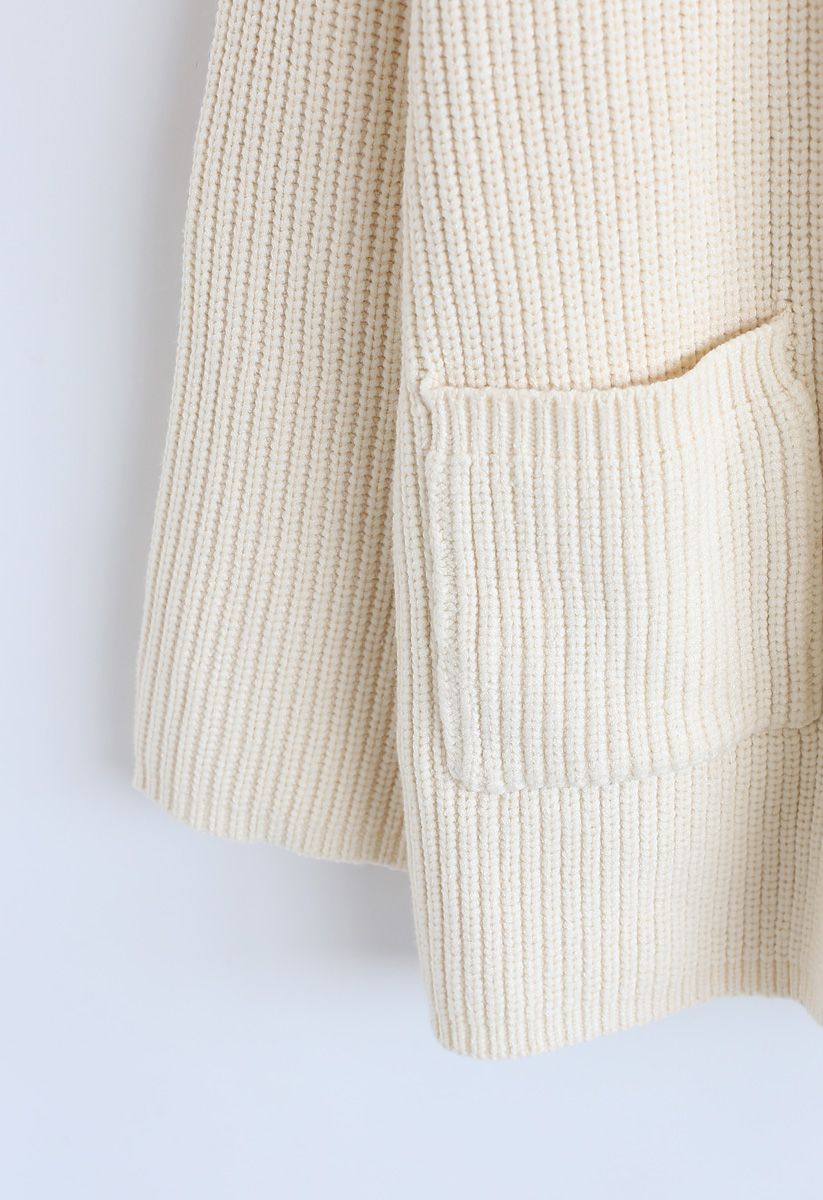 Pockets Front Knit Cardigan in Ivory