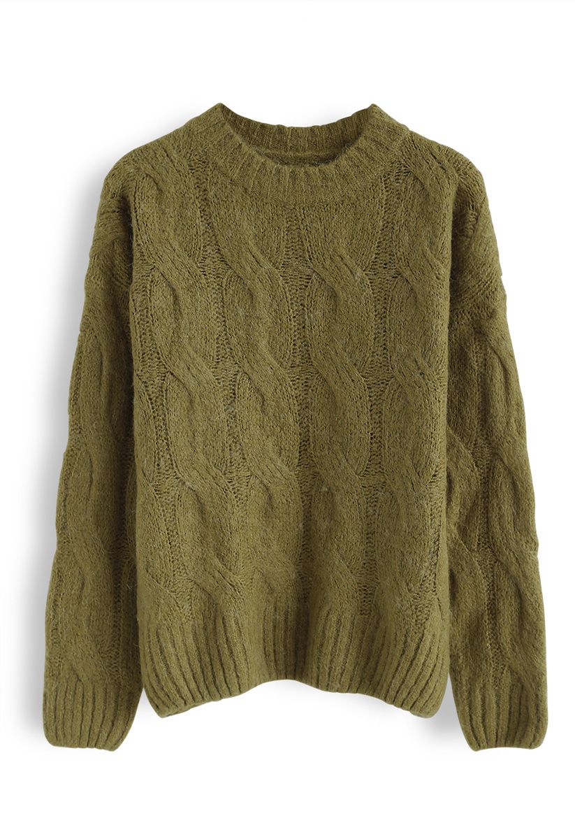 Cable Knit Fluffy Sweater in Ginger