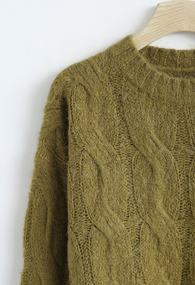 Cable Knit Fluffy Sweater in Ginger - Retro, Indie and Unique Fashion