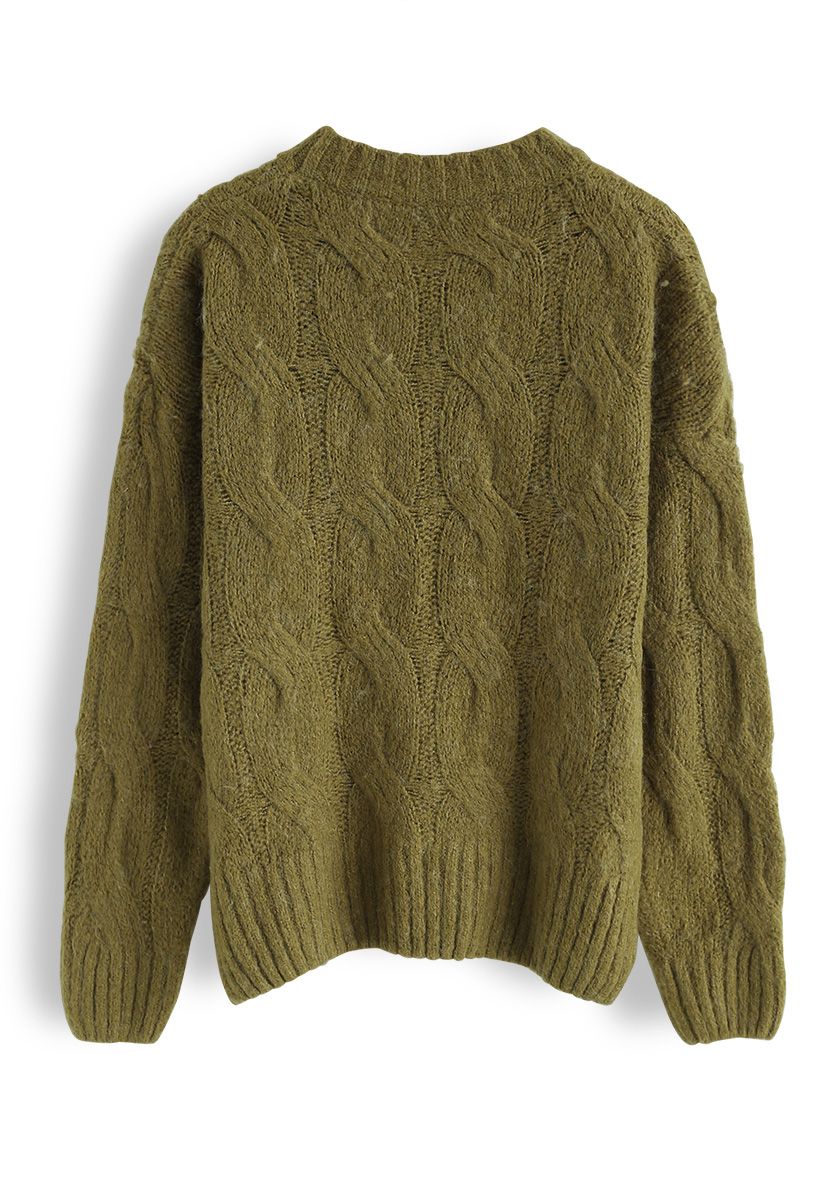 Cable Knit Fluffy Sweater in Ginger