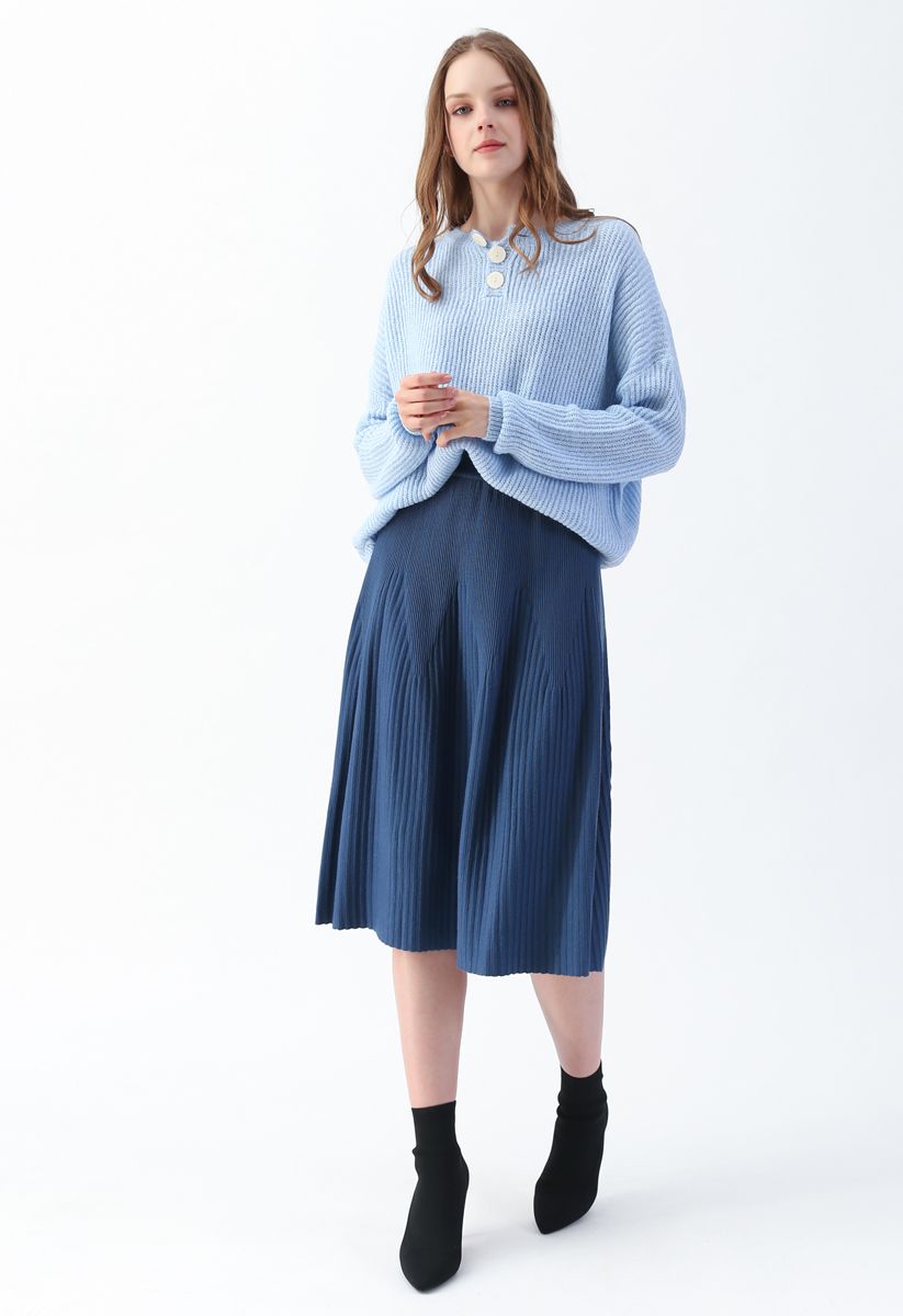 Radiant Lines Knit Midi Skirt in Dusty Blue - Retro, Indie and Unique ...
