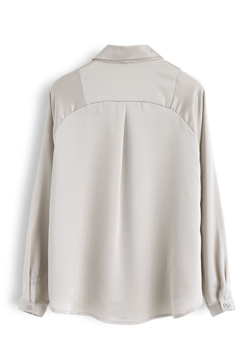 V-Neck Satin Smock Top in Ivory