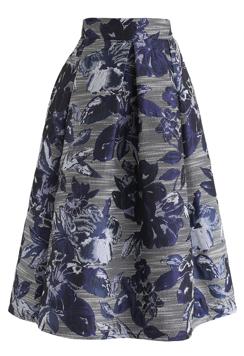 Floral Jacquard A-Line Midi Skirt