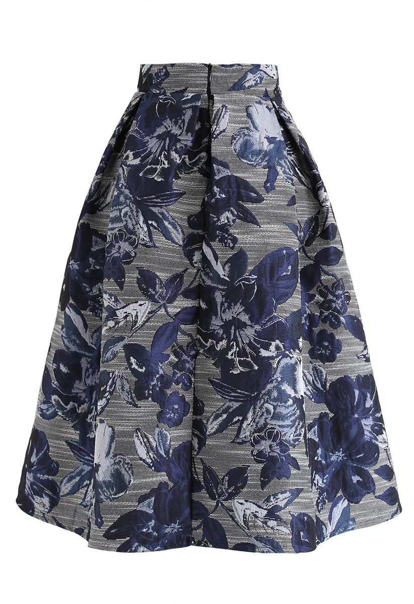 Floral Jacquard A-Line Midi Skirt - Retro, Indie and Unique Fashion