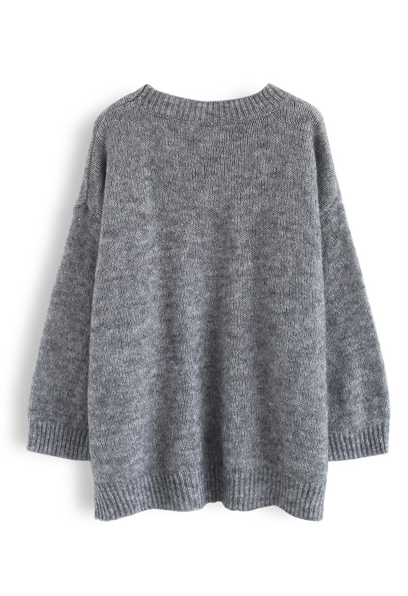 Hi-Lo Hem Oversize Knit Sweater in Grey - Retro, Indie and Unique Fashion